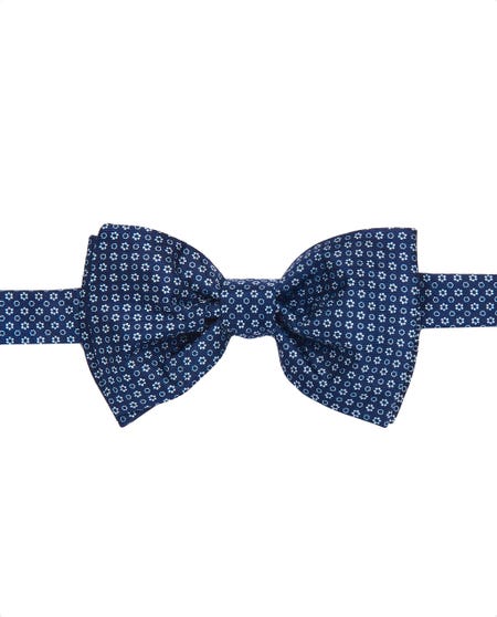 Navy blue knotted bow tie with floral micro-pattern, 100% silk_0