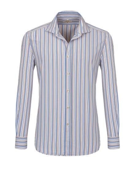Luxury vintage striped light brown and light blue shirt francese_0