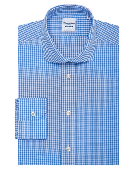 Fancy non iron white and light blue checkered shirt francese_0